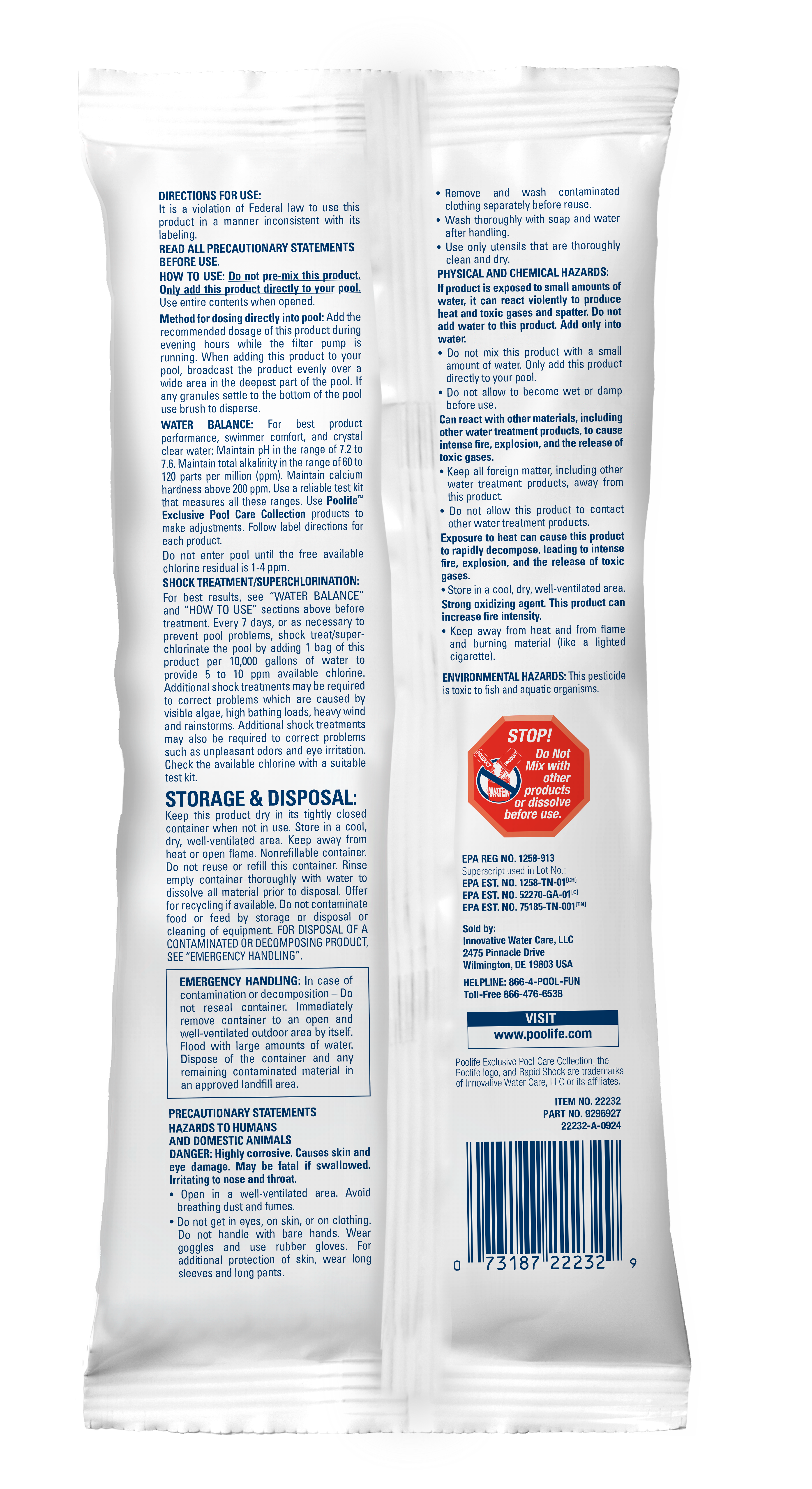 Poolife Rapid Shock Treatment back of pack