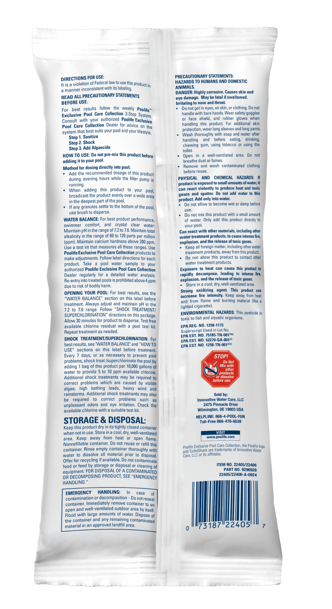 Poolife Turboshock Treatment back of pack