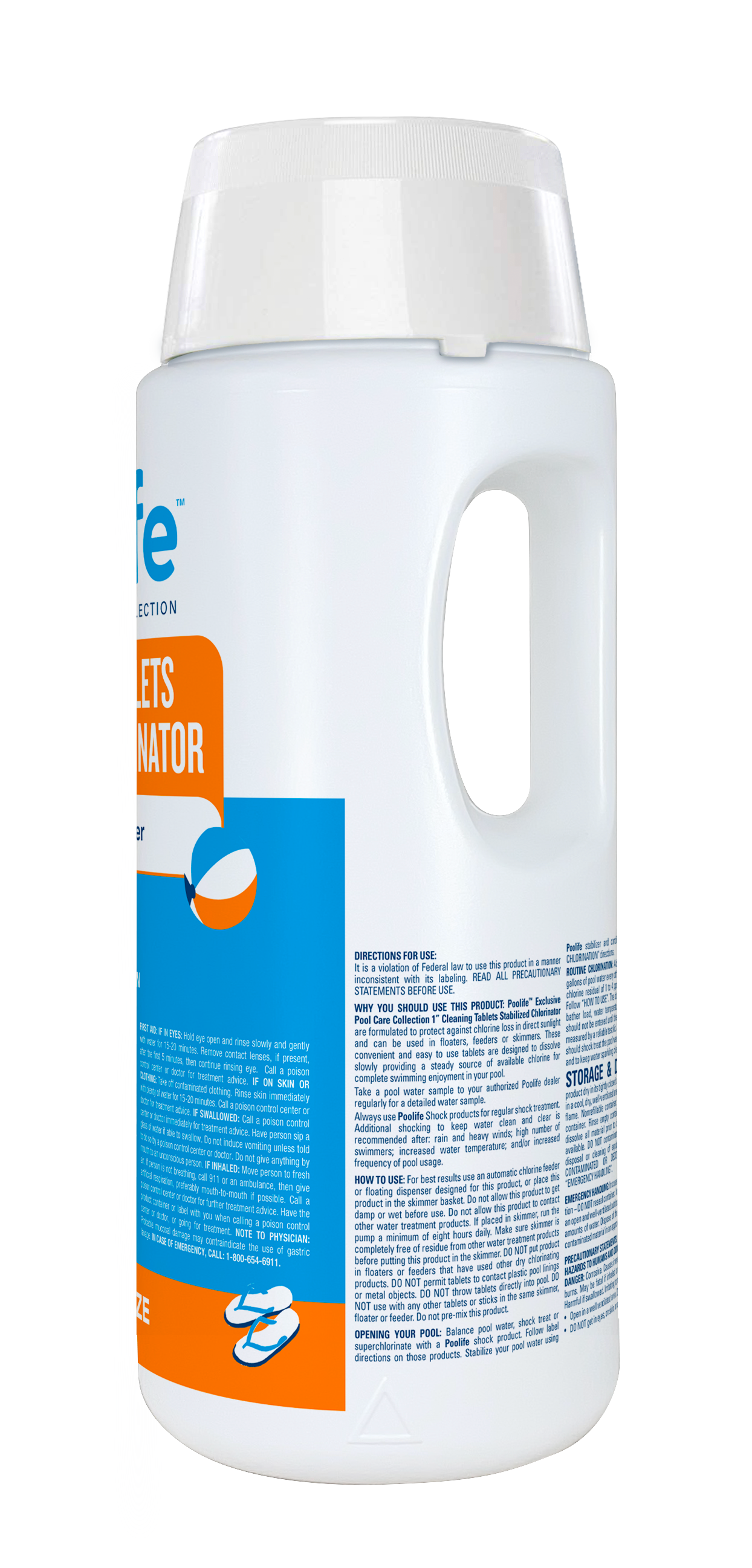 Poolife 1 inch stabilized chlorinator side of bottle