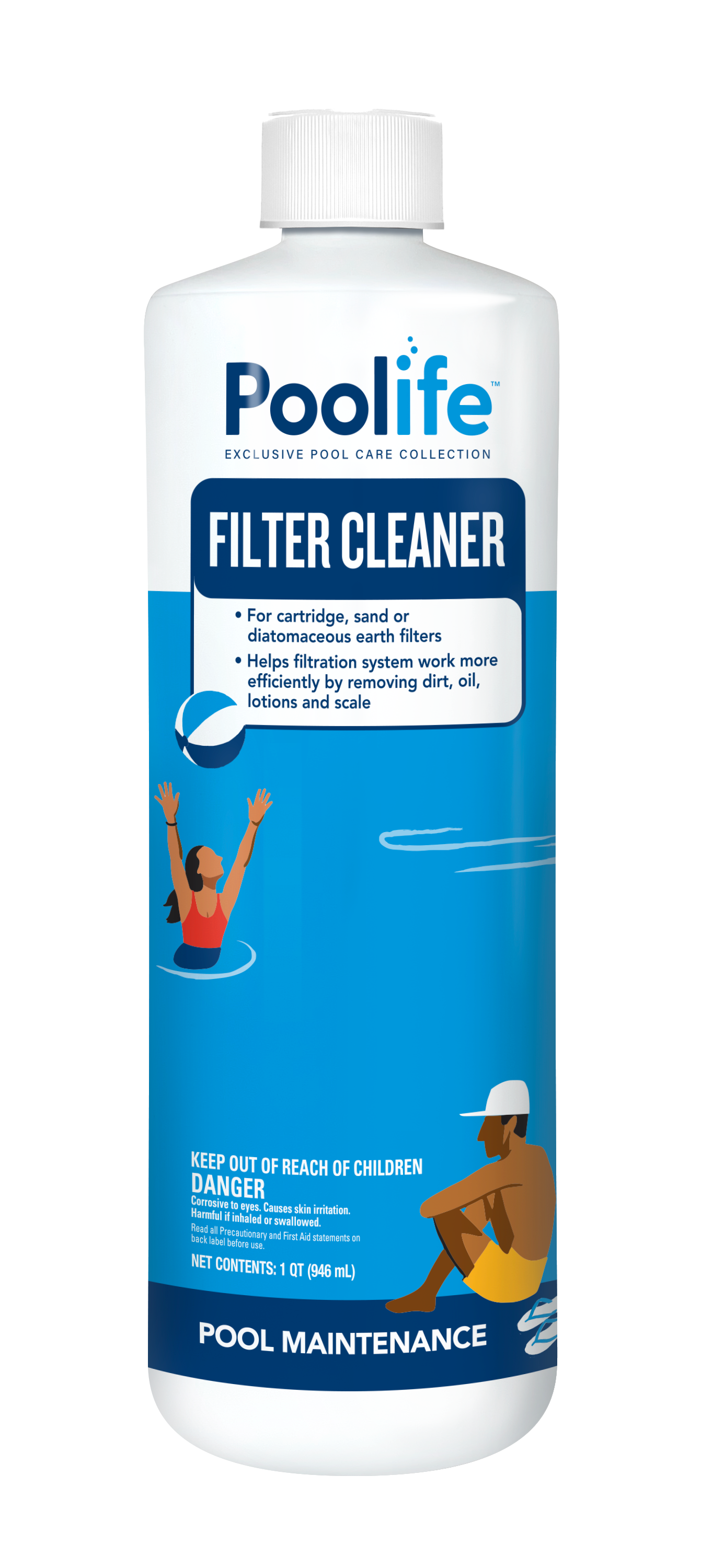front of Poolife filter cleaner bottle