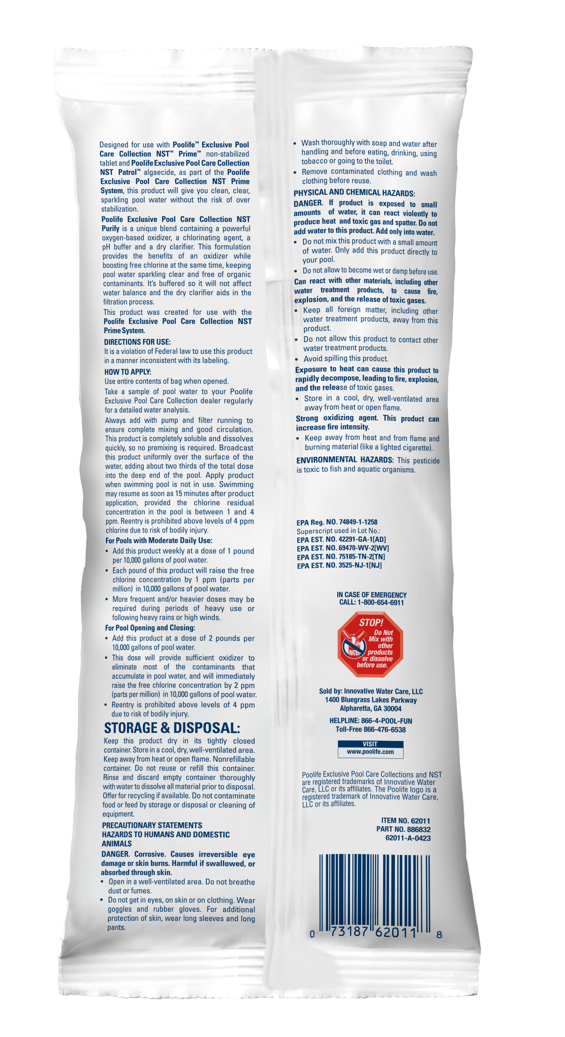 Poolife NST Purify back of pack