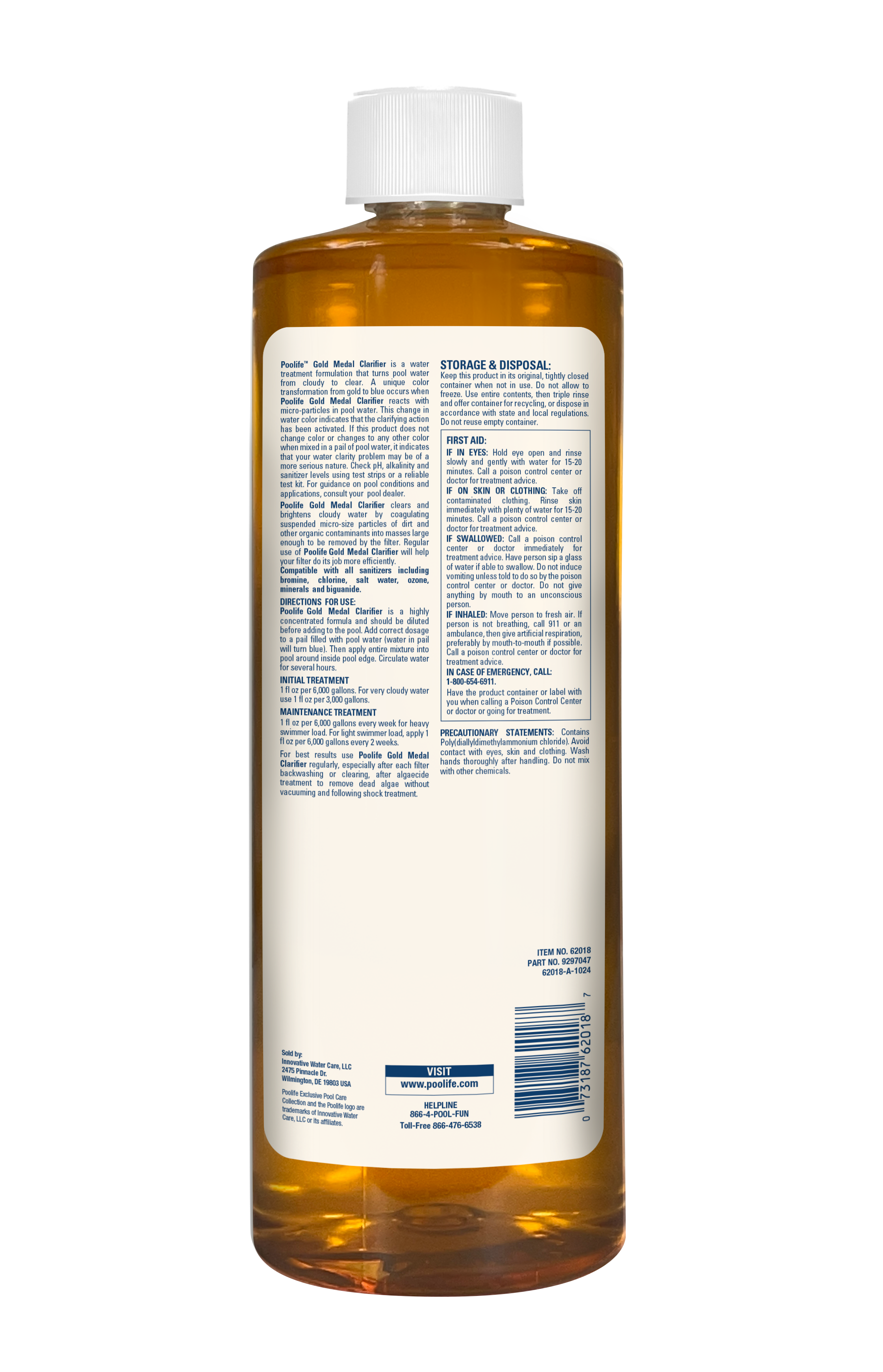 Poolife Gold Medal Clarifier back of bottle