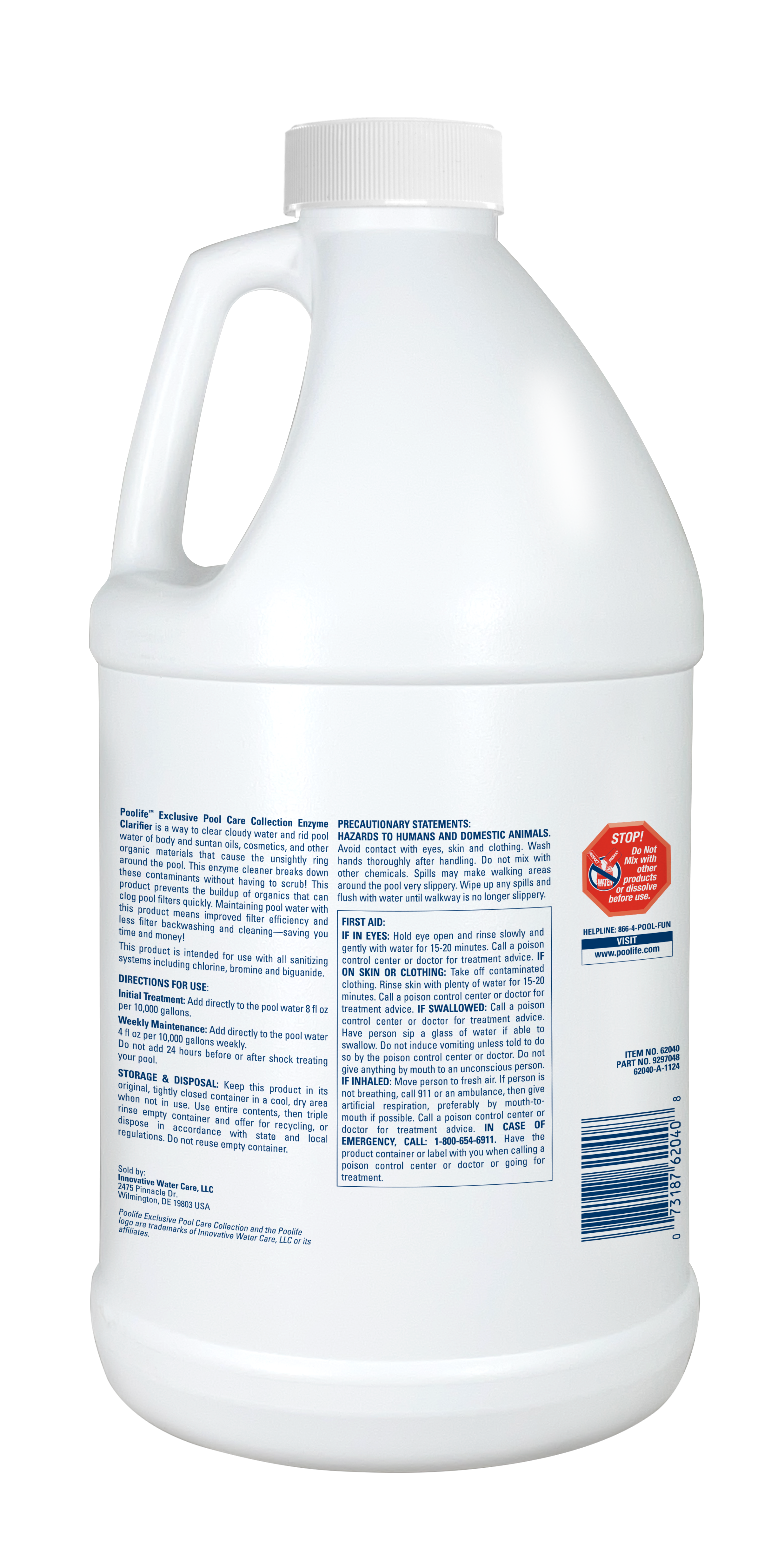 Back of Poolife Enzyme Clarifier gallon