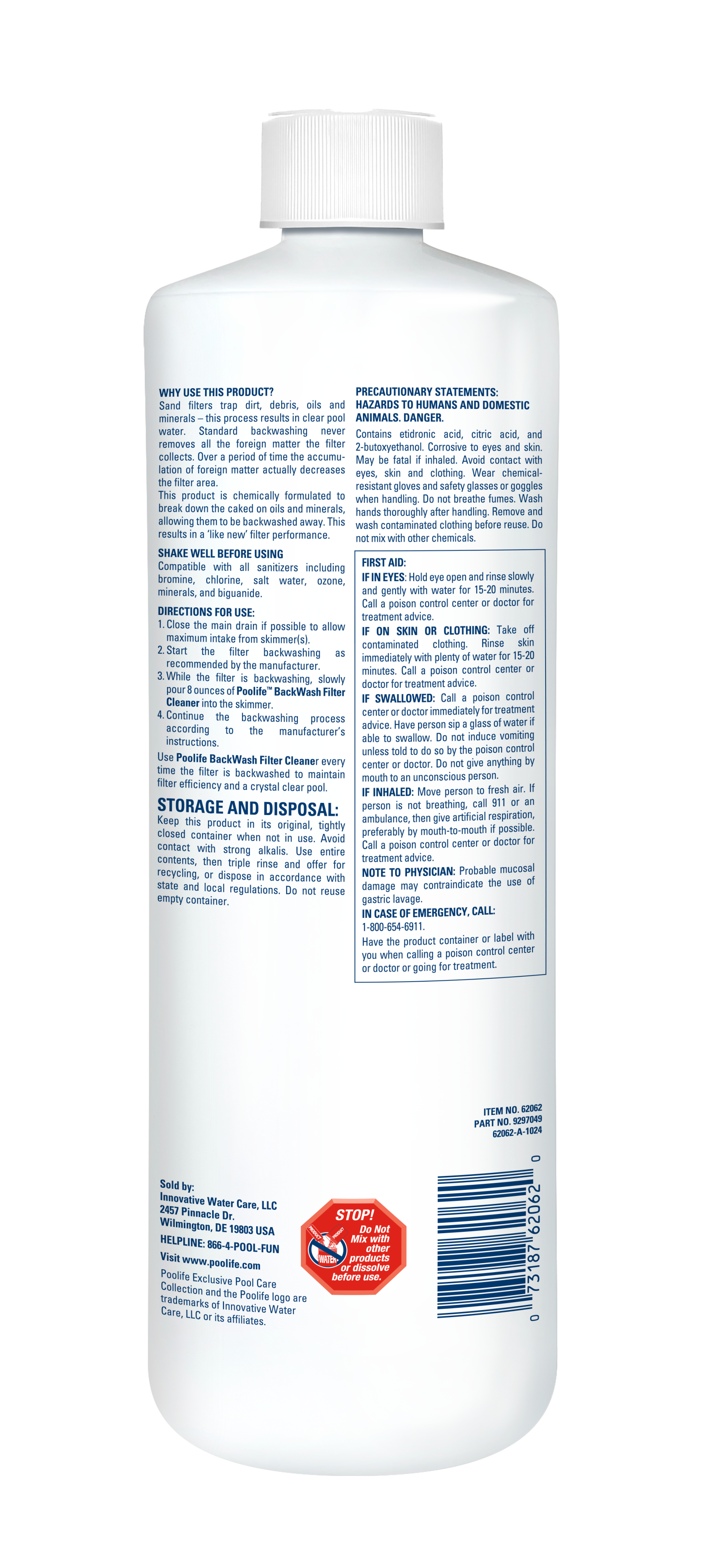 Poolife Backwash Filter Cleaner back of bottle