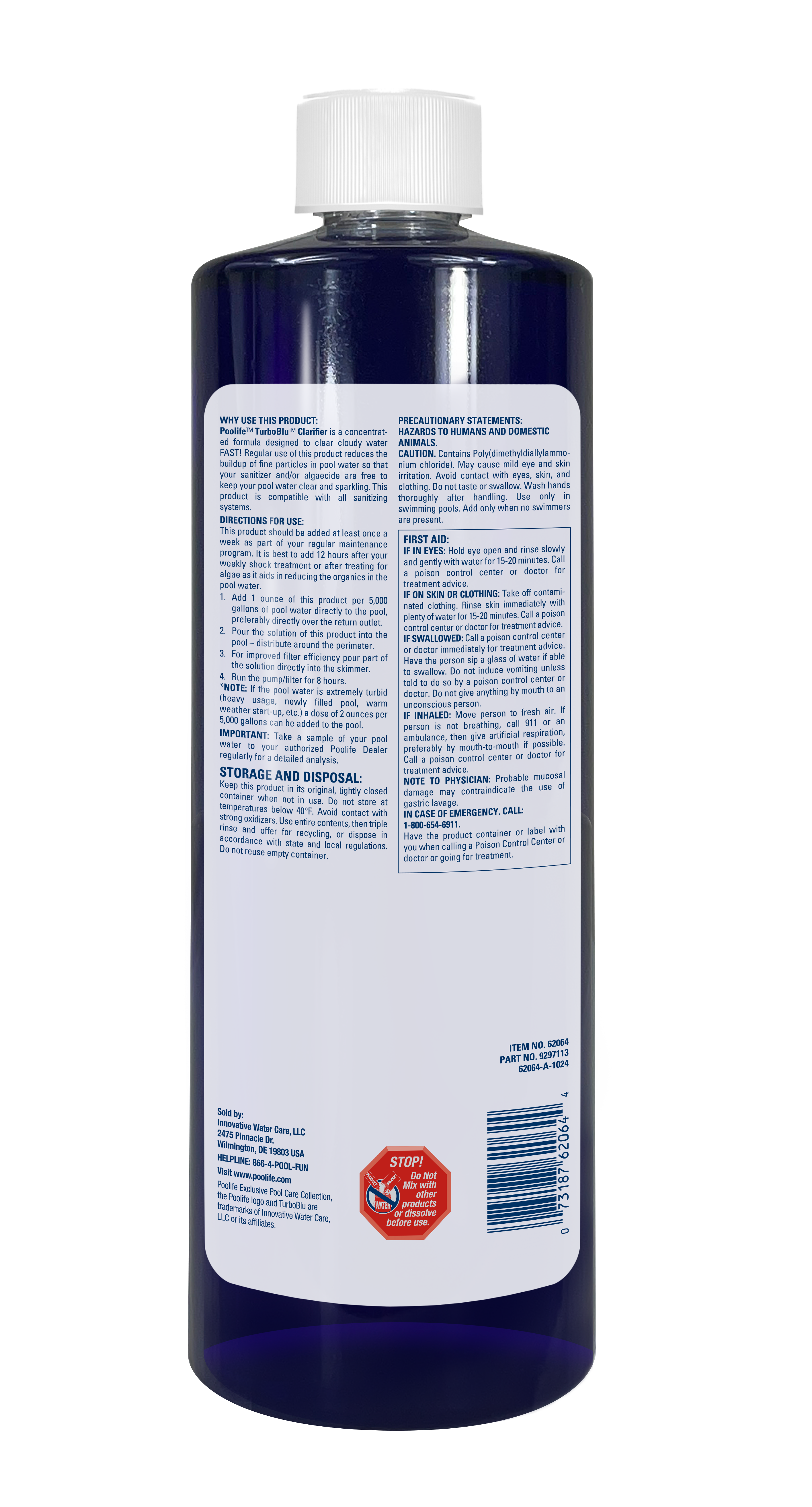 Poolife Turboblu Clarifier back of bottle