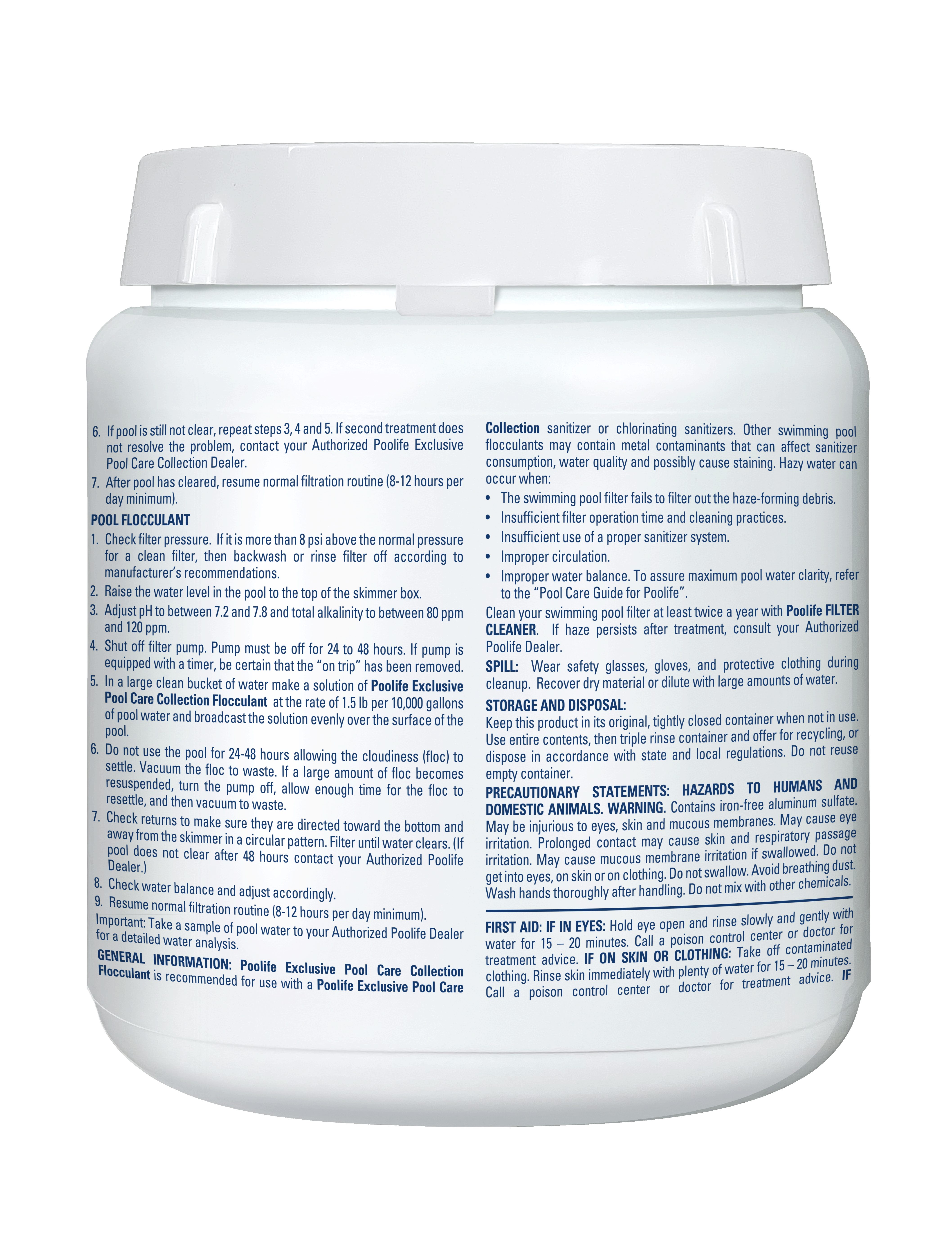 Poolife Flocculant back of bottle