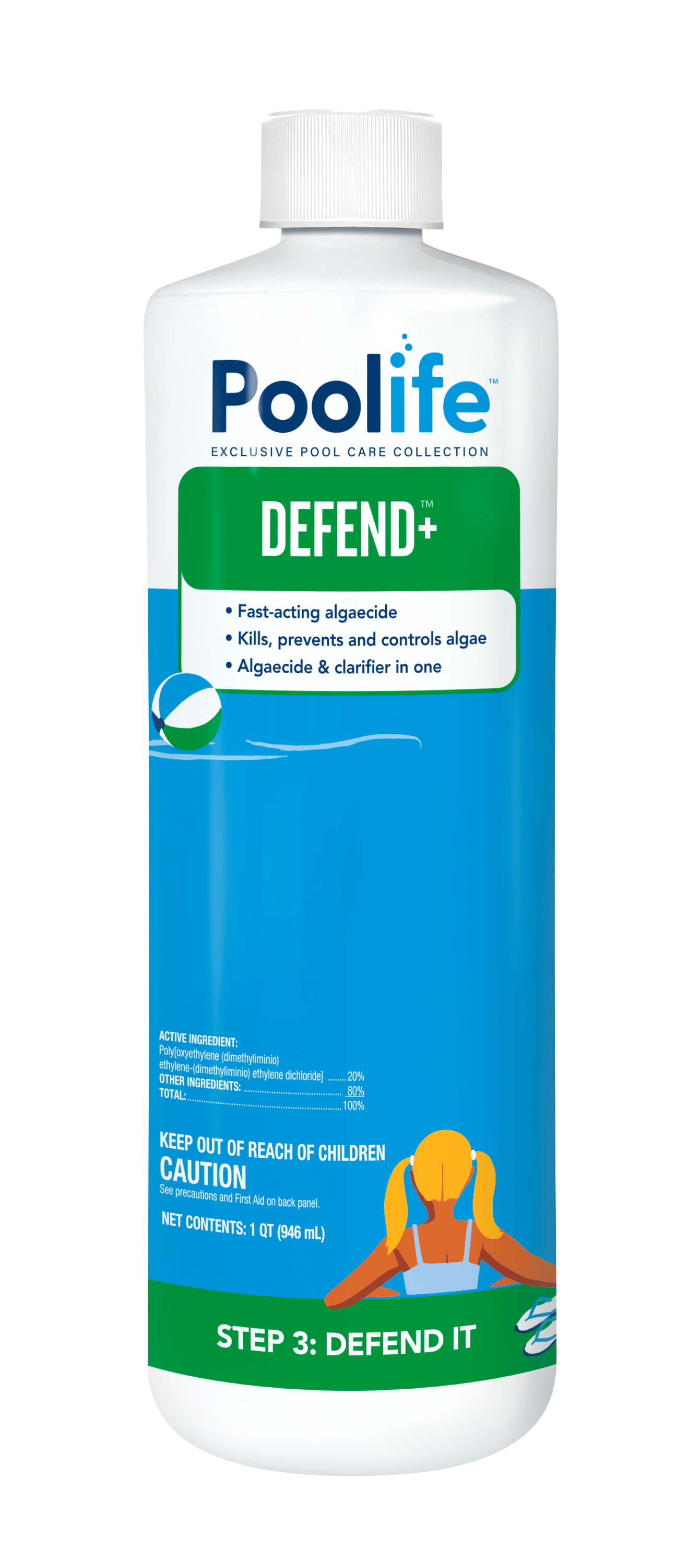 Poolife Algae Defend+ front of bottle