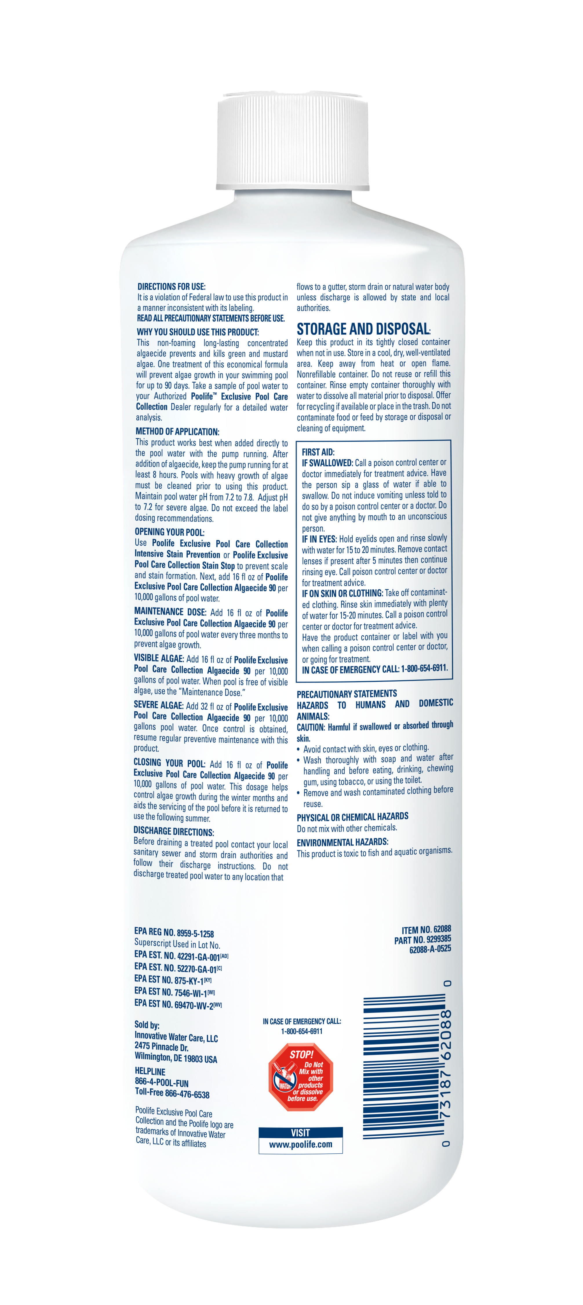 Poolife Algaecide 90 back of bottle
