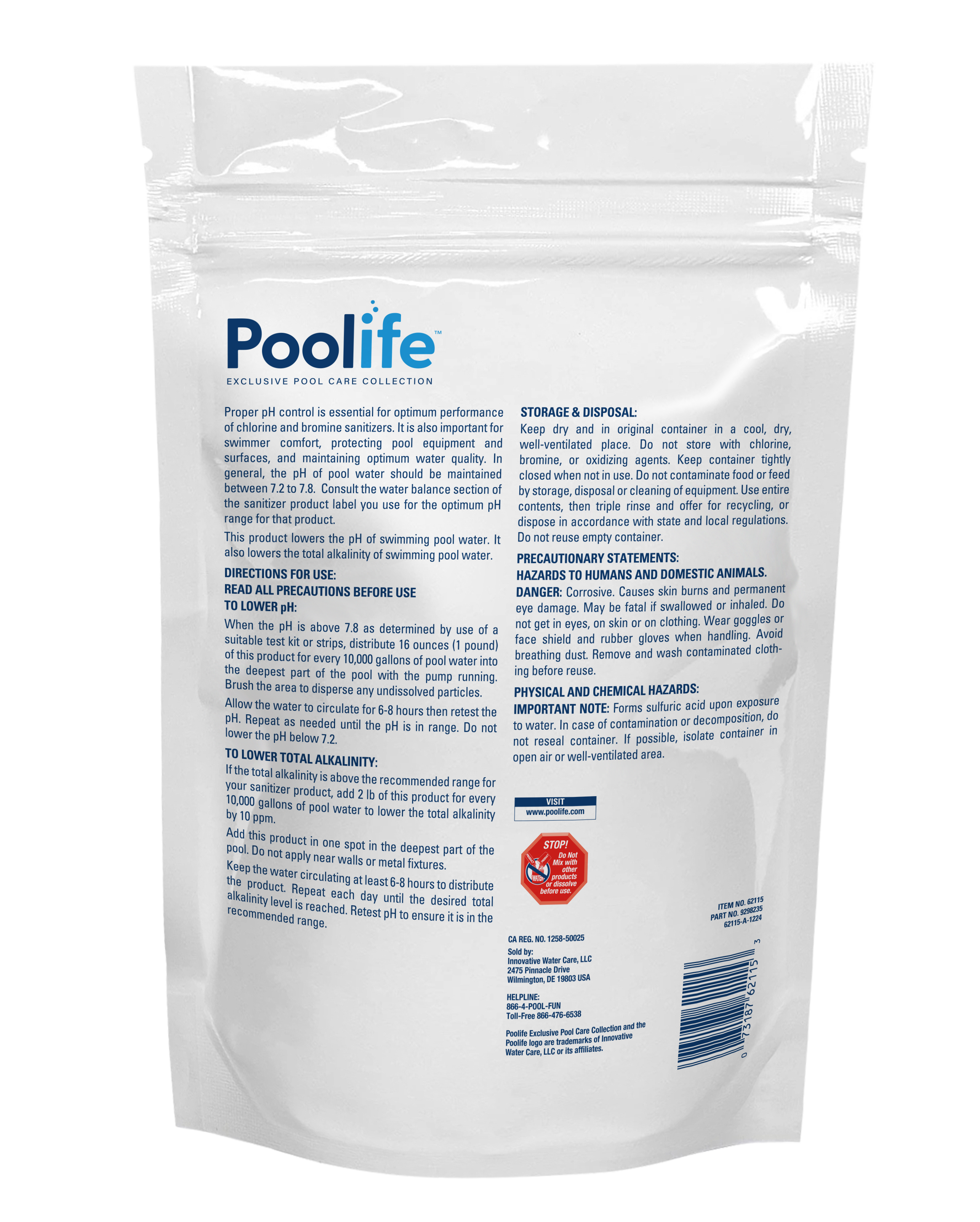 Poolife pH Minus back of pack