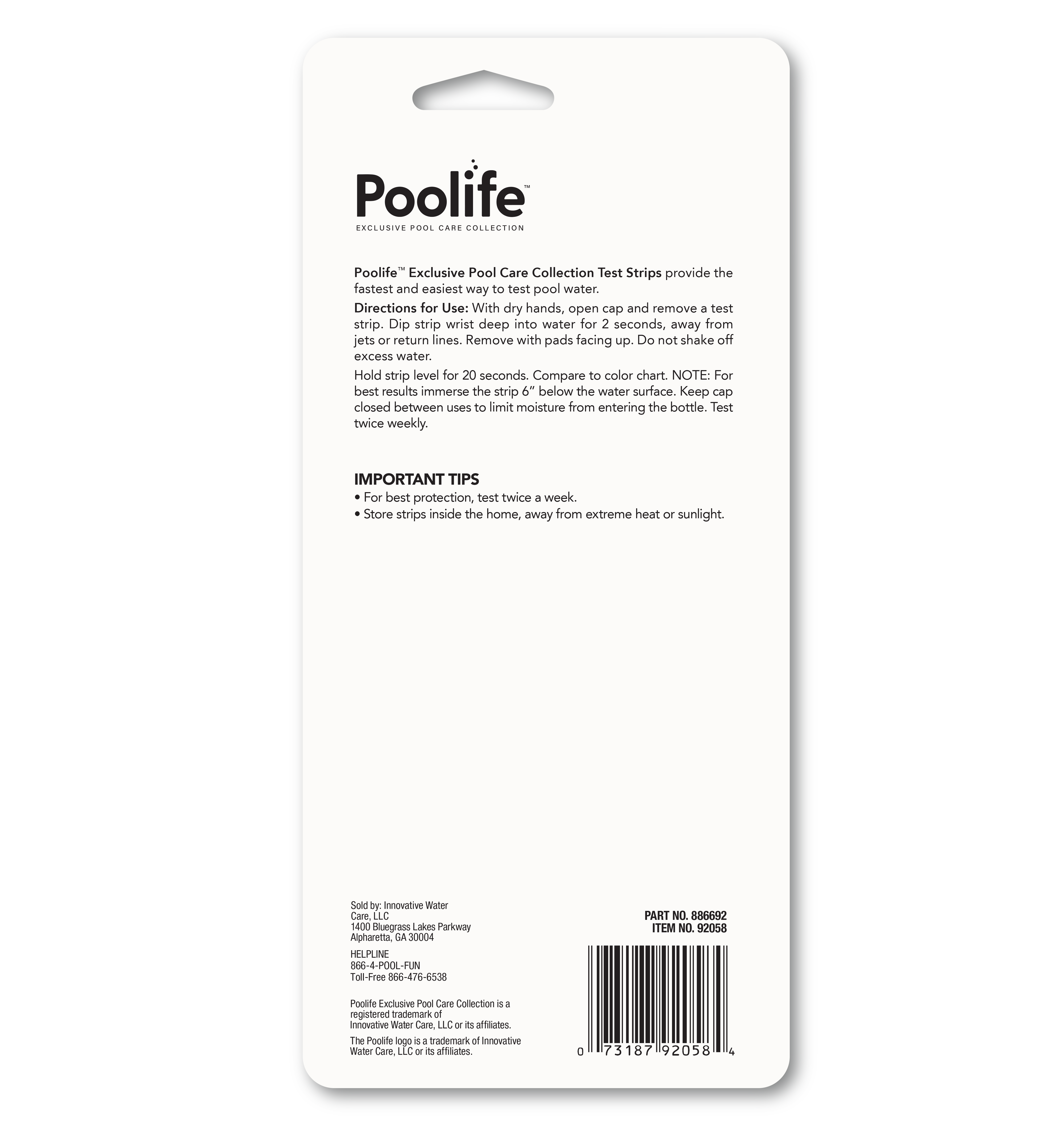 Poolife 6-way test strips back of pack